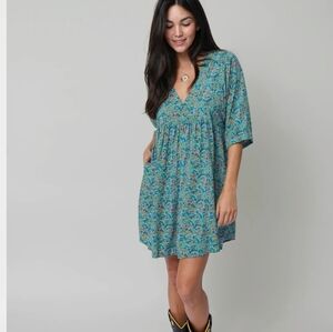 NATURAL LIFE Blue and Orange Floral Midi Dress